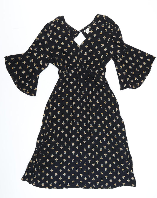 Billabong Women's Black Floral Wrap Midi Dress Size S