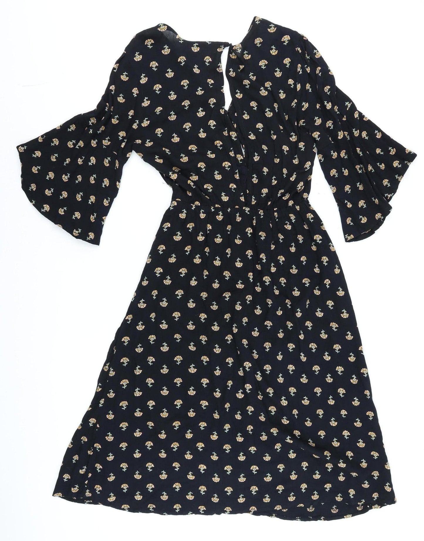 Billabong Women's Black Floral Wrap Midi Dress Size S