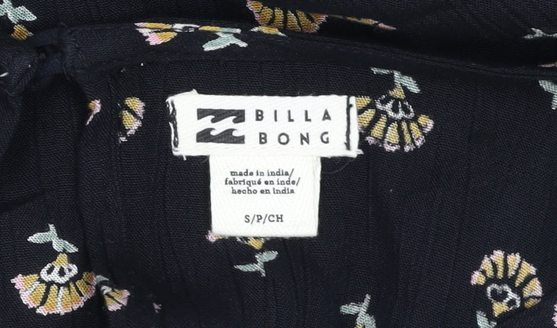Billabong Women's Black Floral Wrap Midi Dress Size S