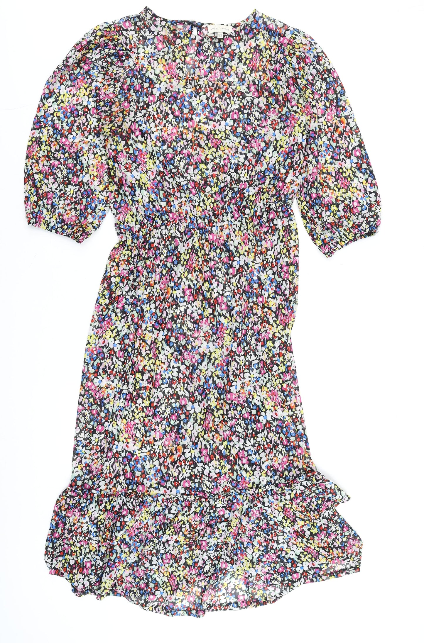 Love & Roses Women's Multicoloured Floral Knee Length A-Line Dress Size 14