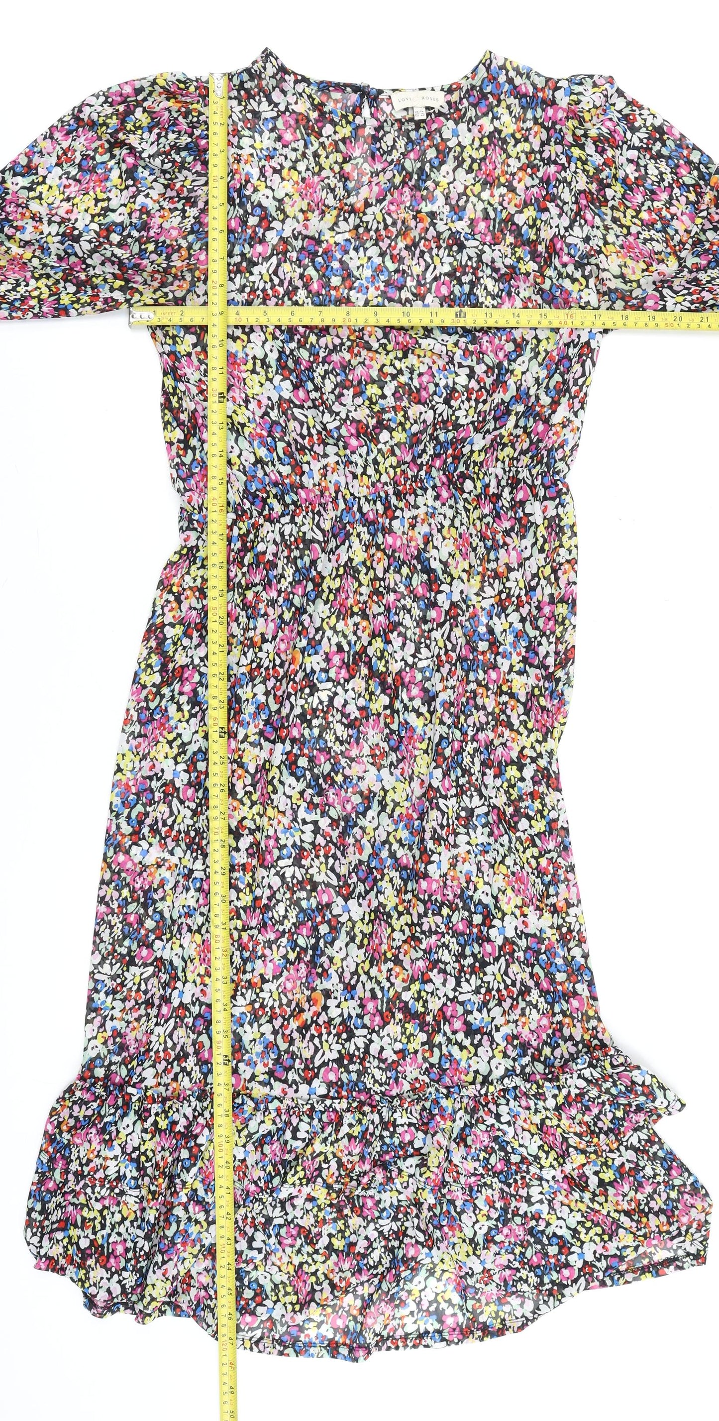 Love & Roses Women's Multicoloured Floral Knee Length A-Line Dress Size 14