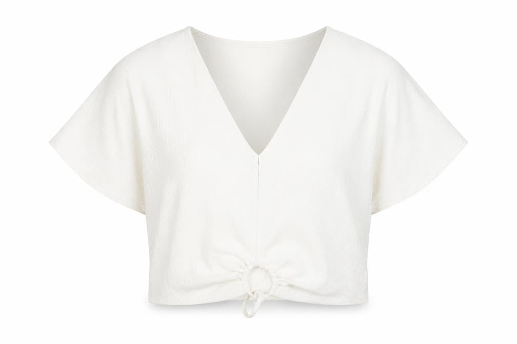 Zara Women’s White Cropped V-Neck Tie Front Shirt Size 8