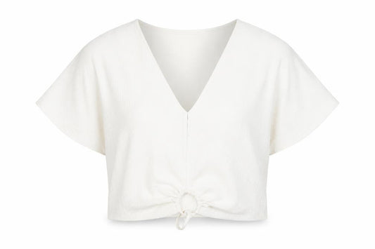Zara Women’s White Cropped V-Neck Tie Front Shirt Size 8