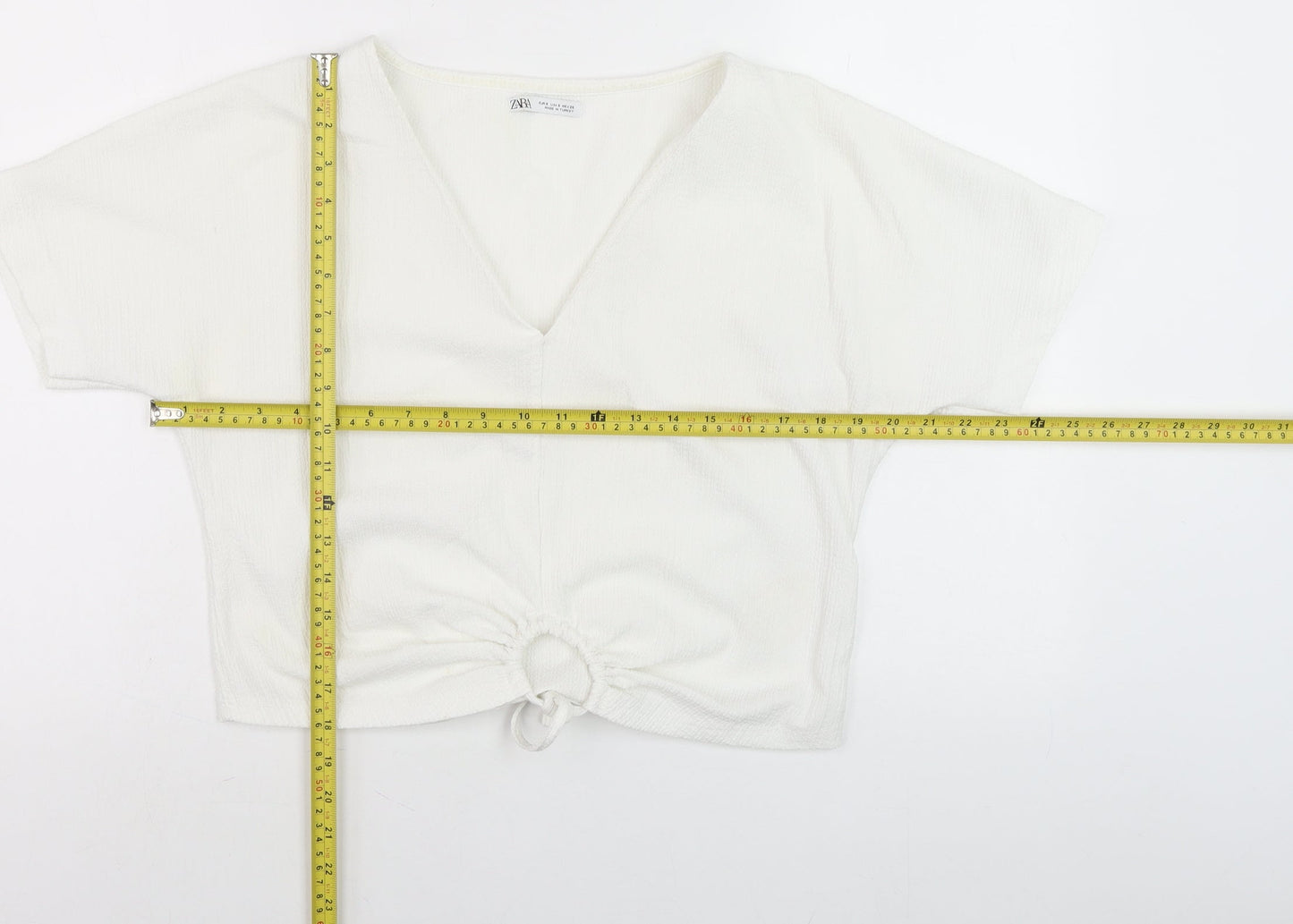 Zara Women’s White Cropped V-Neck Tie Front Shirt Size 8