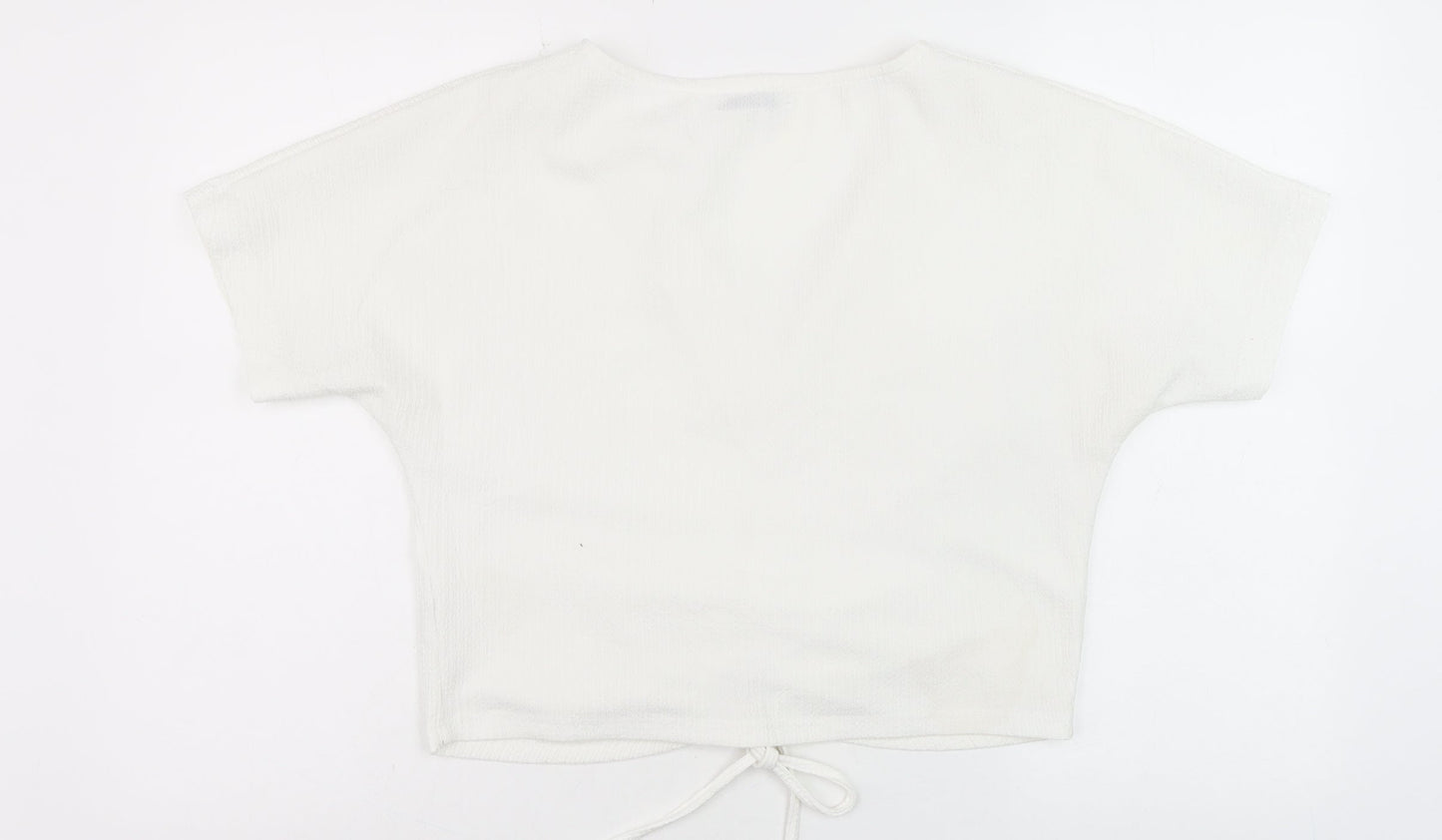 Zara Women’s White Cropped V-Neck Tie Front Shirt Size 8