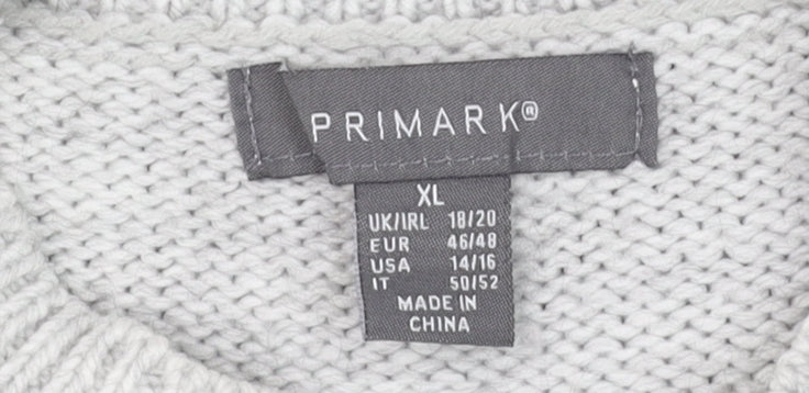 Primark Women Grey XL Layered Knit Mock Neck Long Sleeve Jumper Shirt