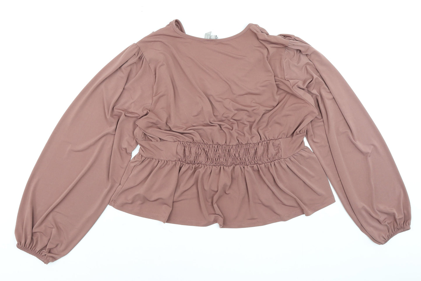 ASOS Women Brown Wrap Blouse Size 18 Long Sleeve Ruffle Button Detail
