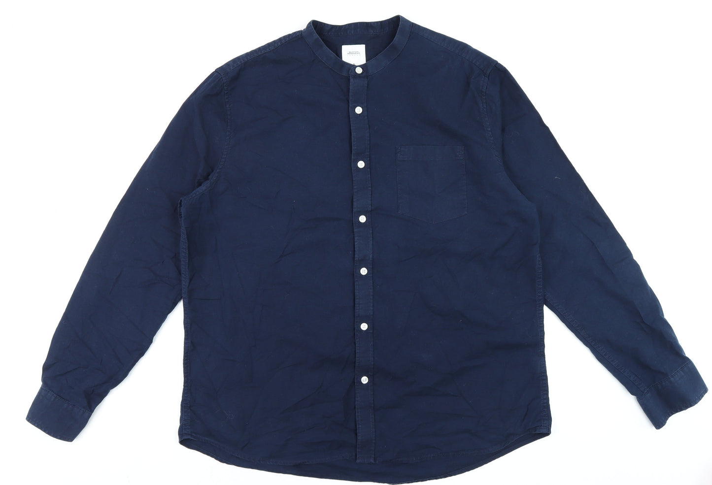 Burton Menswear London Men's Blue XL Band Collar Button-Up Shirt