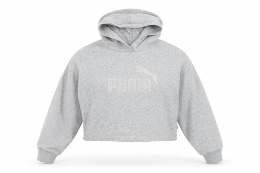 Puma Grey Cropped Hoodie Womens Teen Size 12 Relaxed Fit Fleece