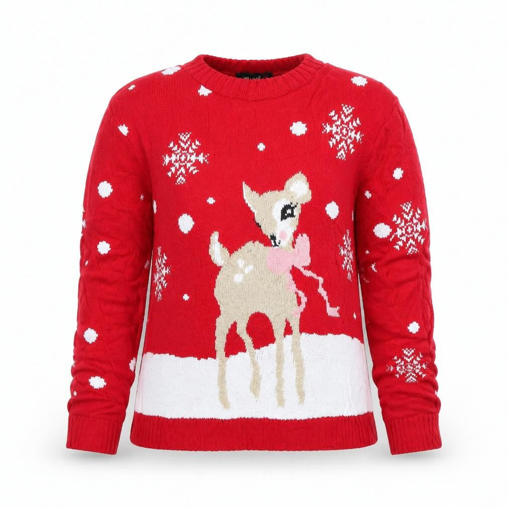 Why Not? Women Red Christmas Deer Knit Jumper Size 4