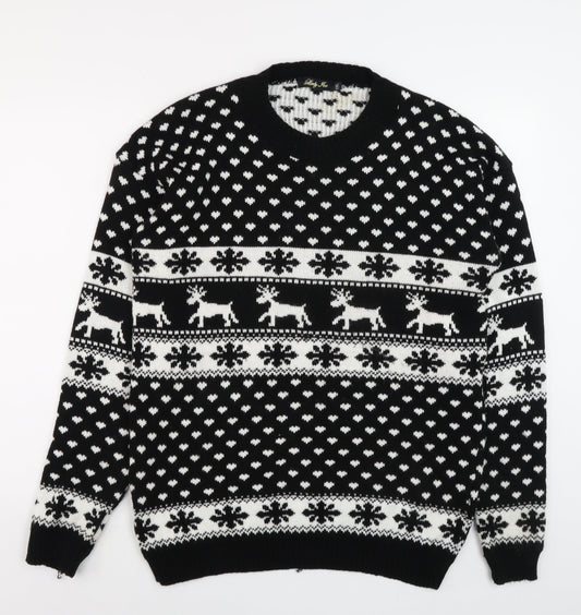 Lady Ice Men Black 2XL Fair Isle Christmas Jumper