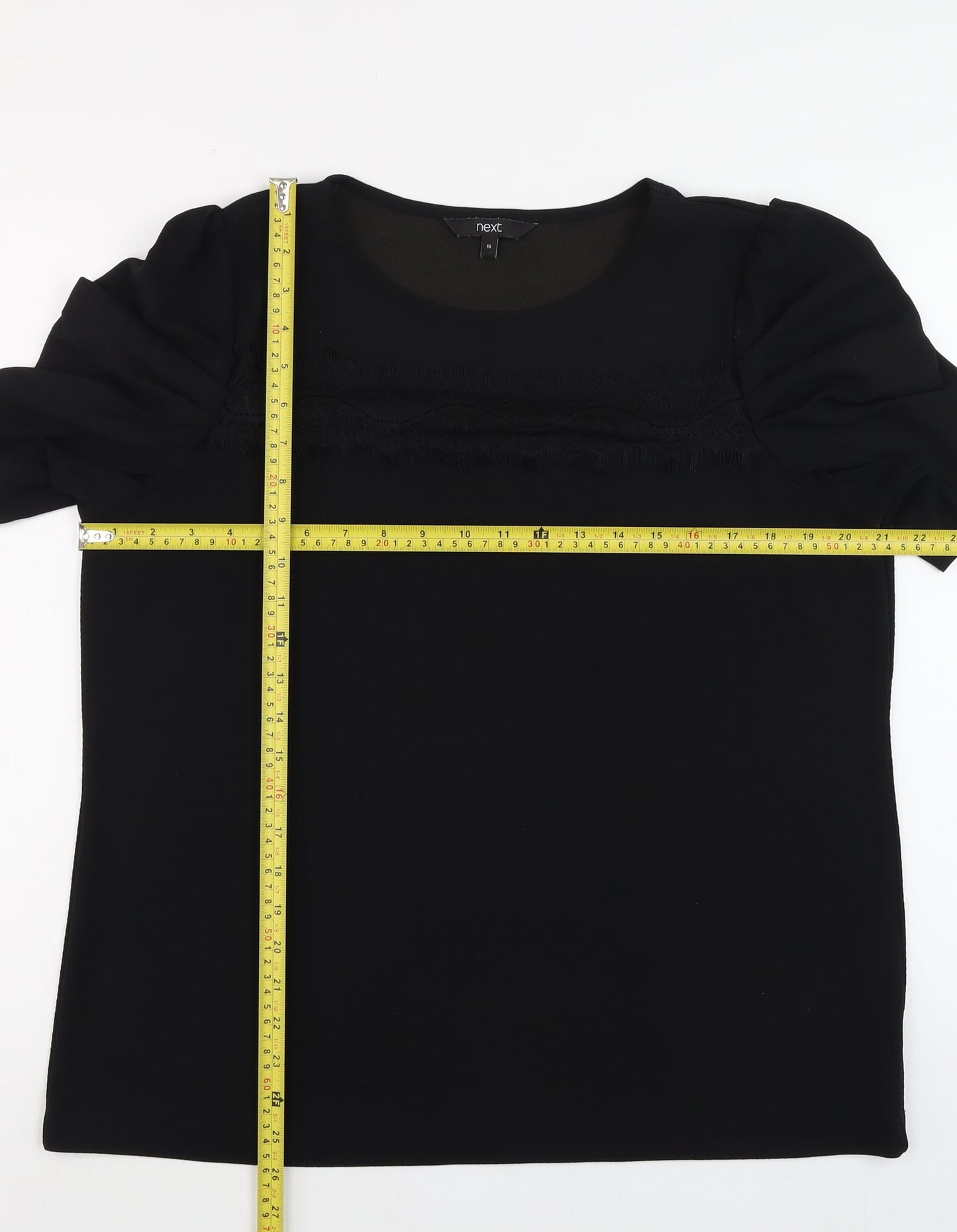 Next Women Black Puff Sleeve Blouse Size 16 Short Sleeve