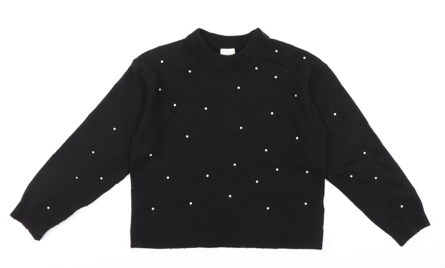 H&M Women's Black Beaded Crew Neck Knit Jumper XS