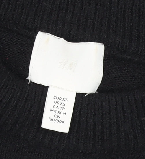 H&M Women's Black Beaded Crew Neck Knit Jumper XS