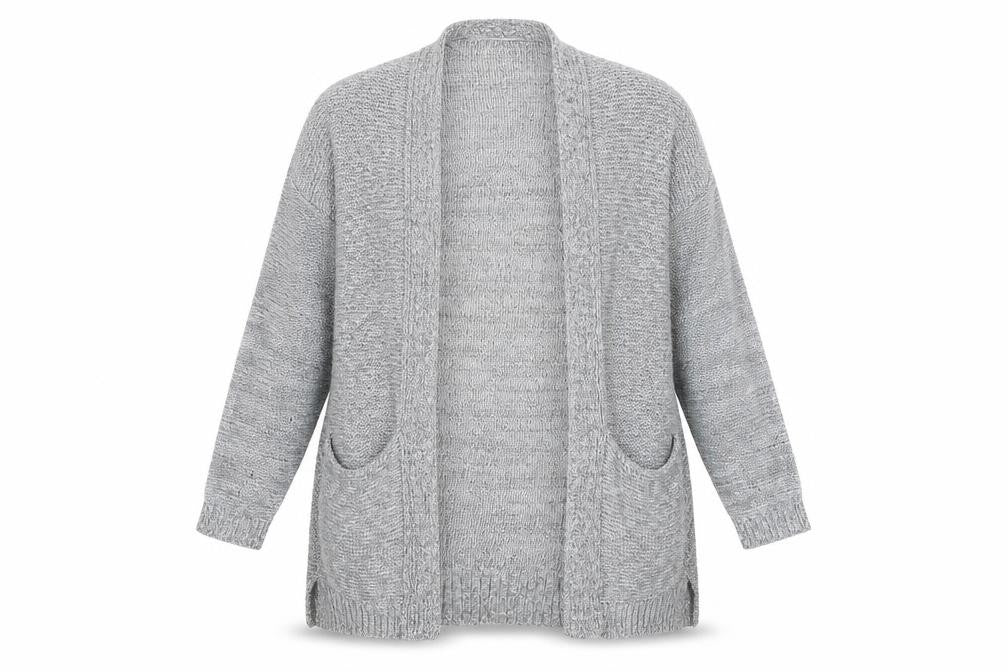 Mango Women’s Grey Knit Cardigan Size S Open Front Pockets Casual