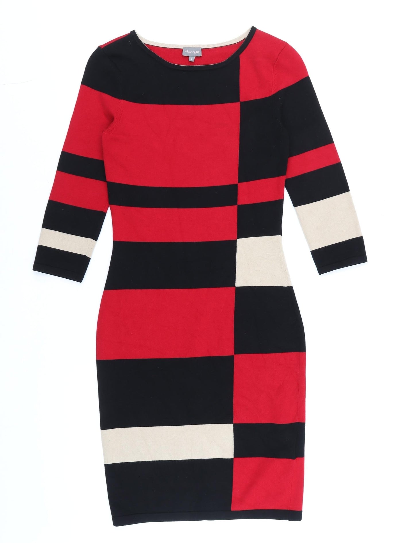 Phase Eight Women Red Black Beige Bodycon Knit Dress Size 8
