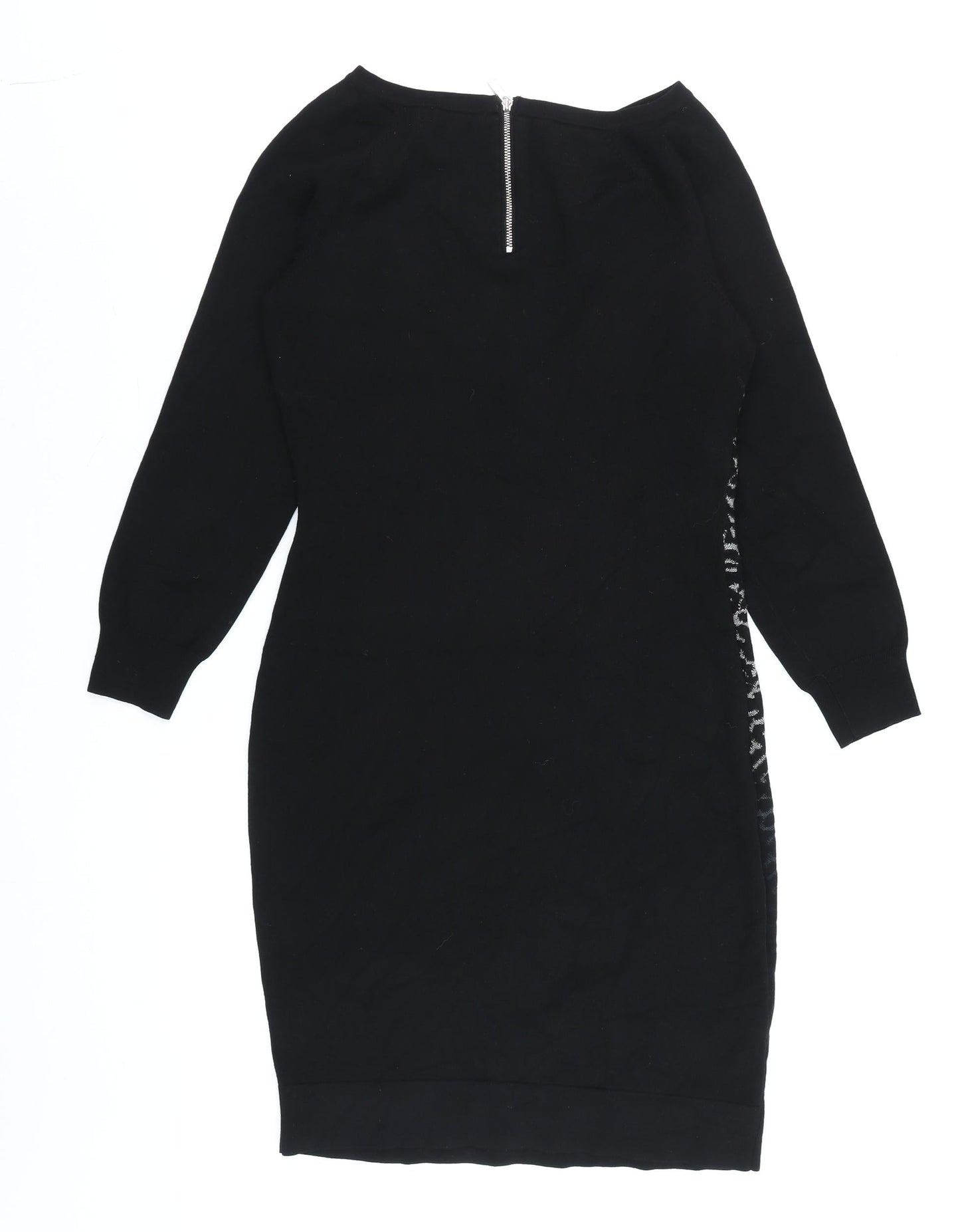 Karen Millen Women Black Animal Print Knit Bodycon Dress Size 12