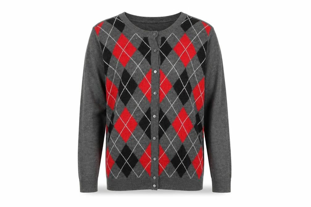 Croft & Barrow Men's Grey Argyle Cardigan 2XL Acrylic Knit