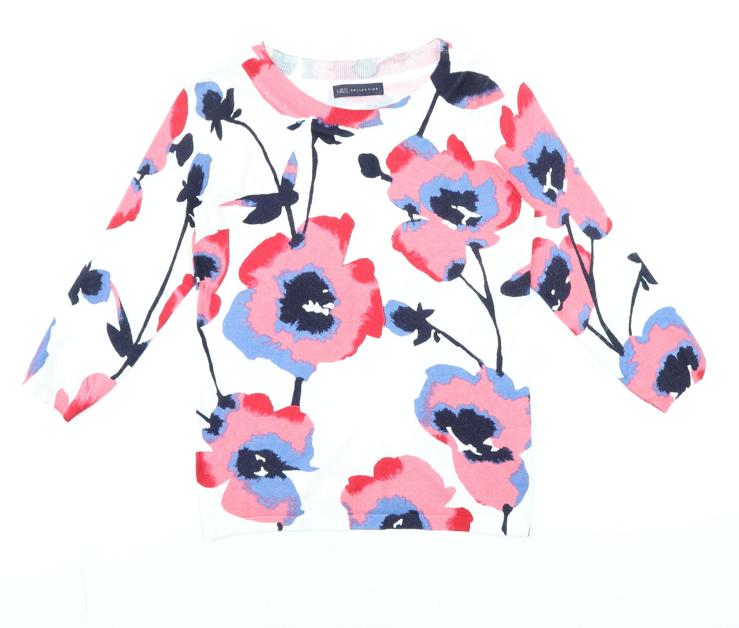 Marks and Spencer Women's Multicoloured Floral 3/4 Sleeve Jersey T-Shirt UK 8