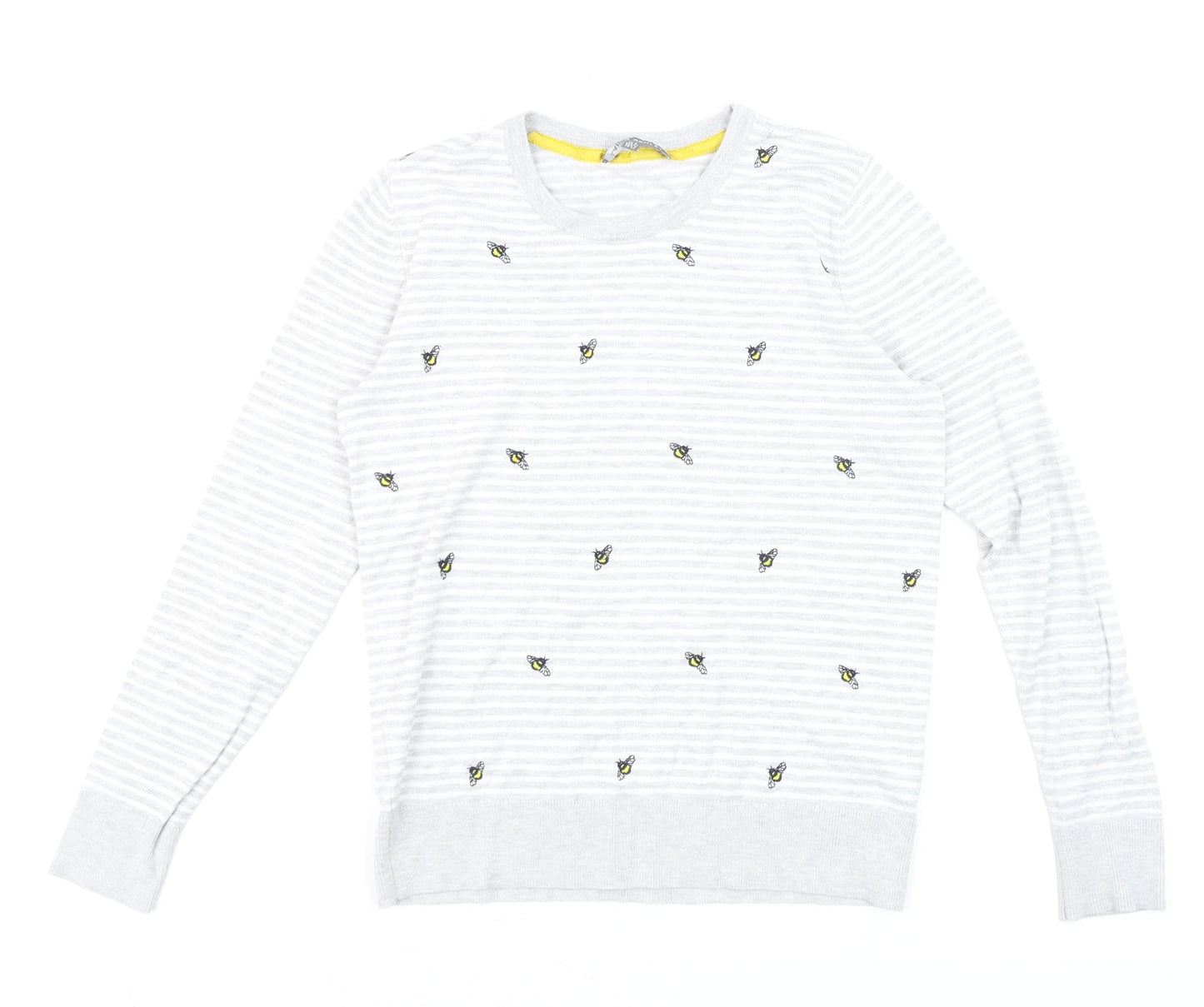 Laura Ashley Women’s Grey Bee Embroidered Stripe Long Sleeve Top UK 8