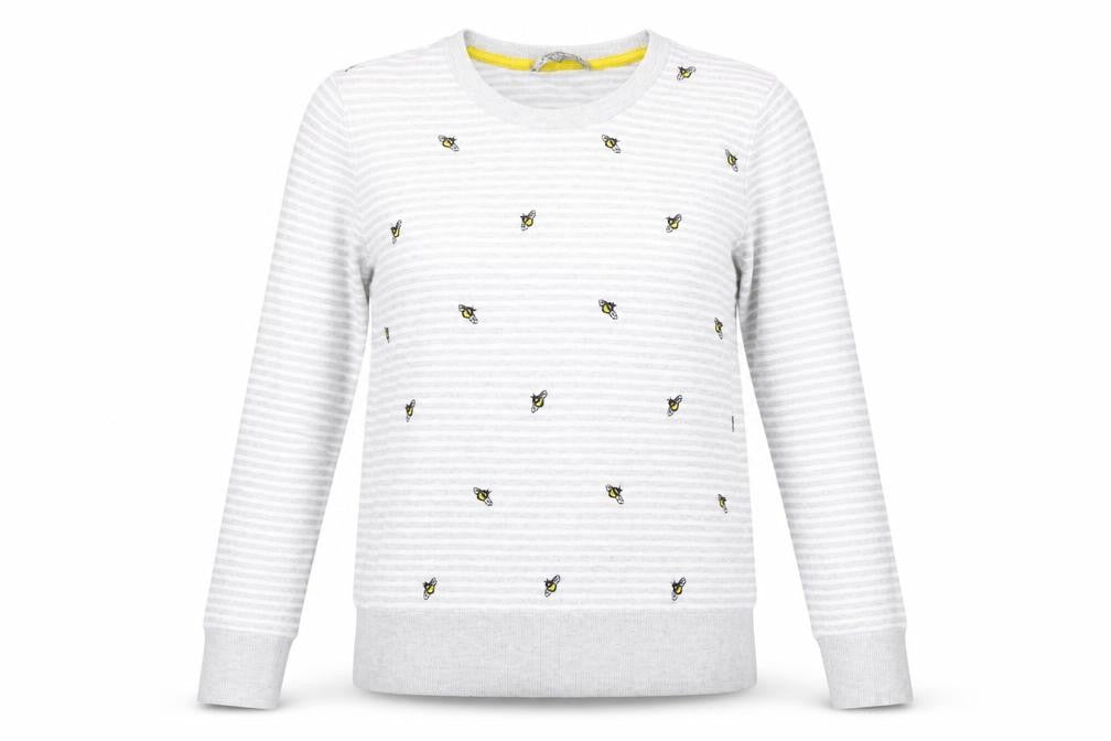 Laura Ashley Women’s Grey Bee Embroidered Stripe Long Sleeve Top UK 8