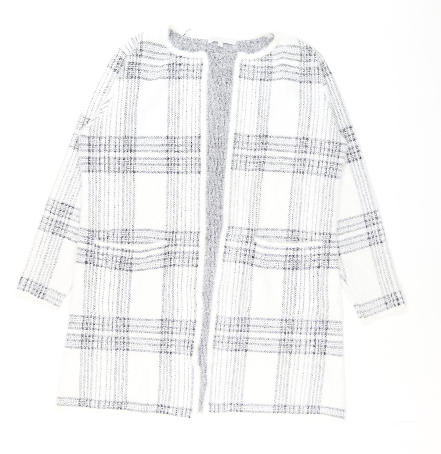 Pebble Bay Women White Check Knit Longline Cardigan M