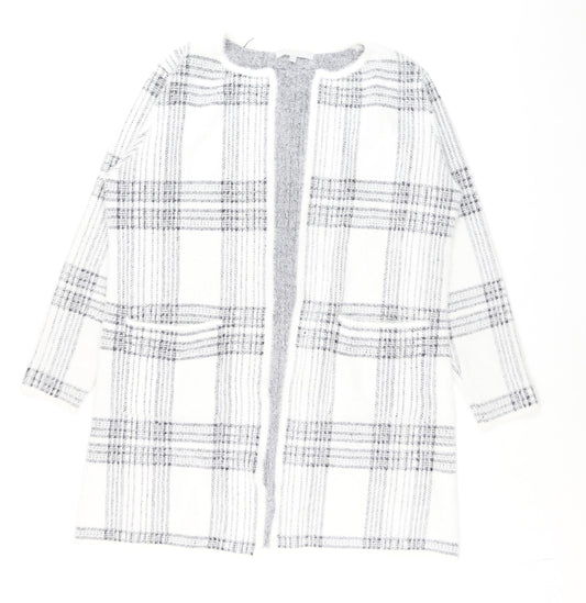 Pebble Bay Women White Check Knit Longline Cardigan M