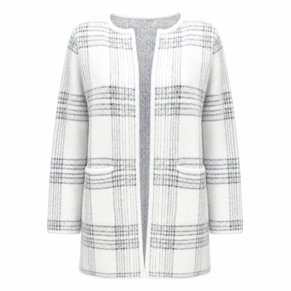 Pebble Bay Women White Check Knit Longline Cardigan M