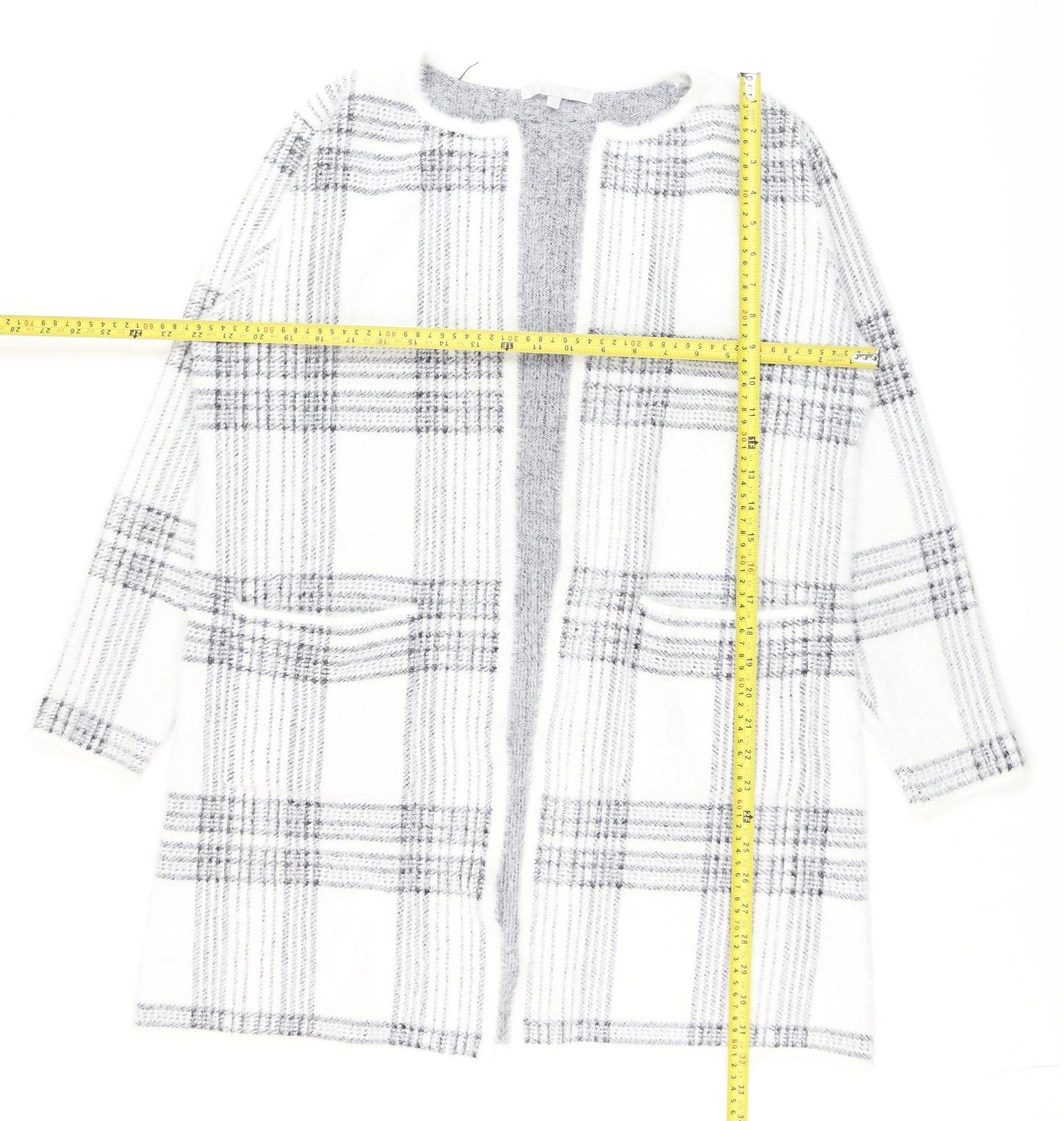 Pebble Bay Women White Check Knit Longline Cardigan M