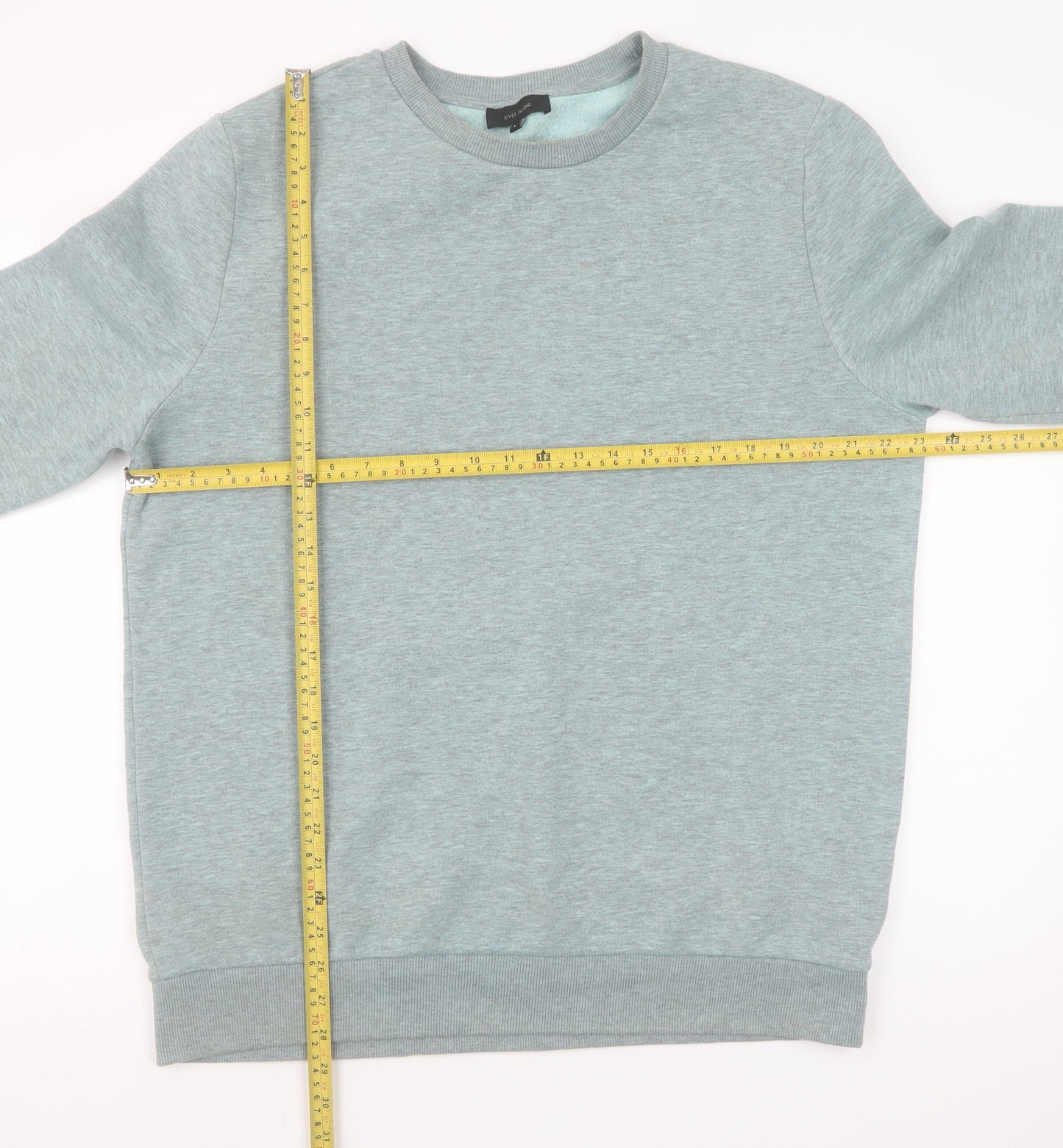 River Island Men Grey Fleece Pullover Sweatshirt Size L Regular Fit