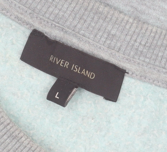 River Island Men Grey Fleece Pullover Sweatshirt Size L Regular Fit