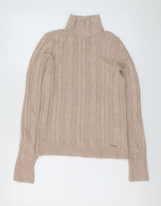 Abercrombie & Fitch Women’s Beige Cable-Knit Roll Neck Wool Jumper Size S