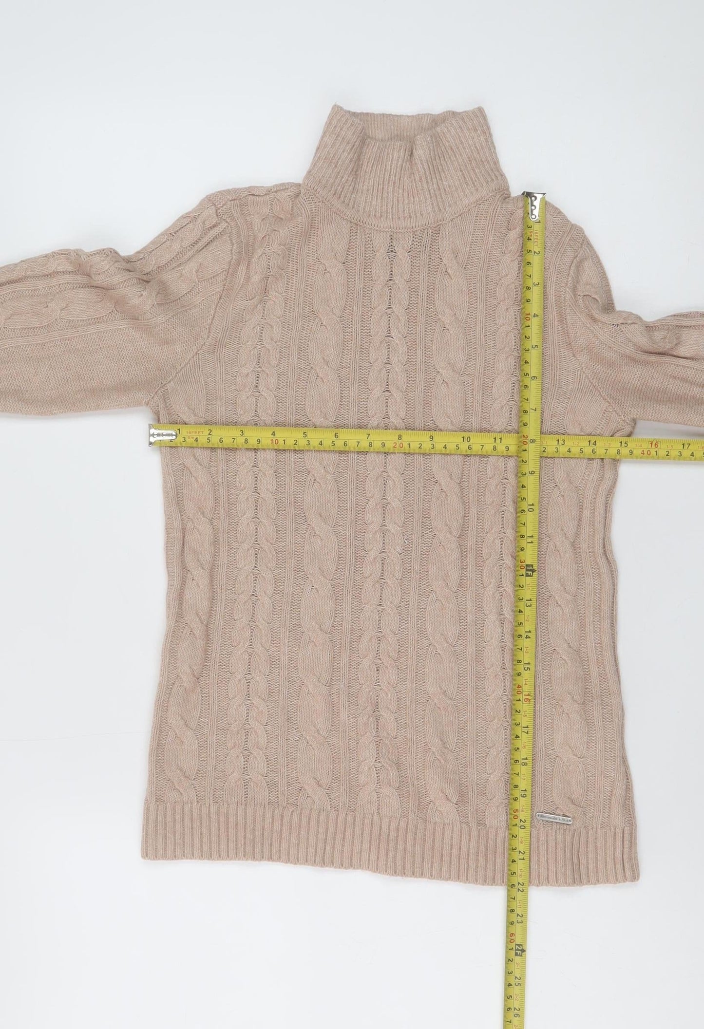 Abercrombie & Fitch Women’s Beige Cable-Knit Roll Neck Wool Jumper Size S