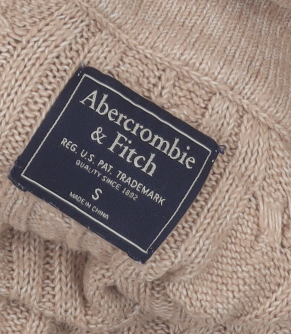 Abercrombie & Fitch Women’s Beige Cable-Knit Roll Neck Wool Jumper Size S