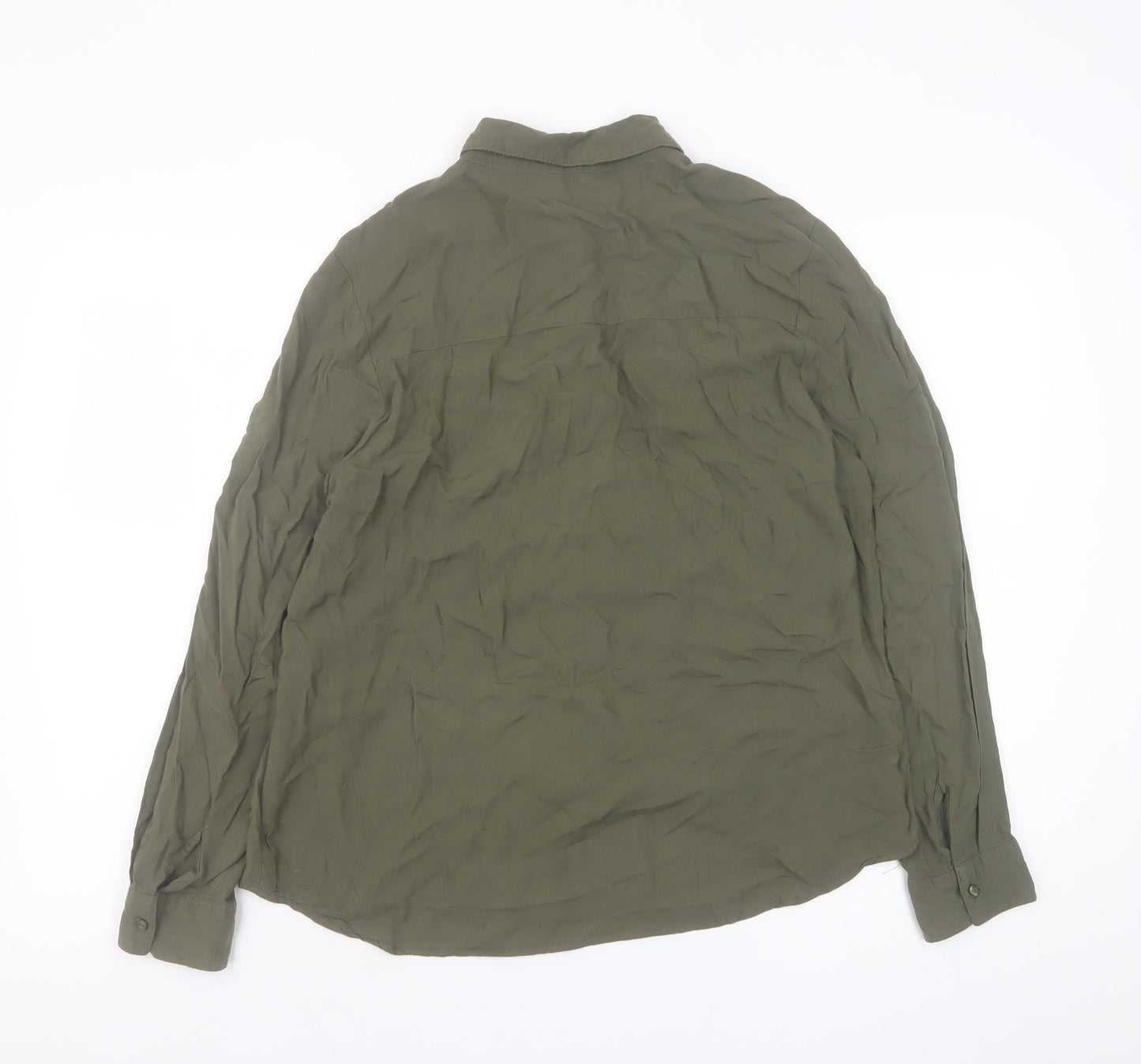 Primark Women Green Embroidered Floral Button-Up Shirt Size 12