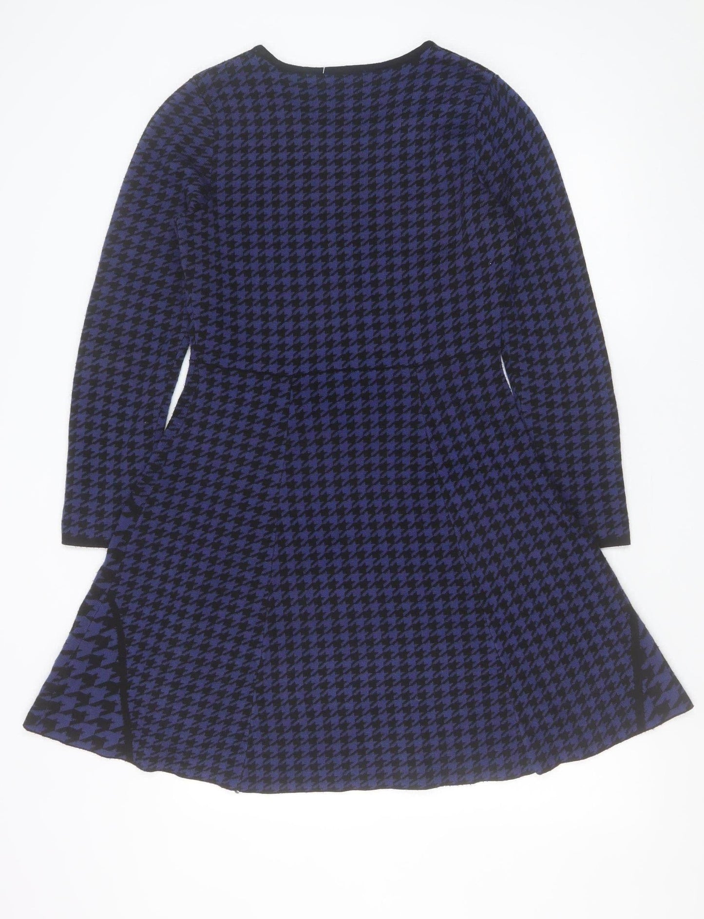 Fenn Wright Manson Women Blue Houndstooth Fit & Flare Knit Dress M