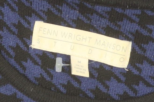 Fenn Wright Manson Women Blue Houndstooth Fit & Flare Knit Dress M