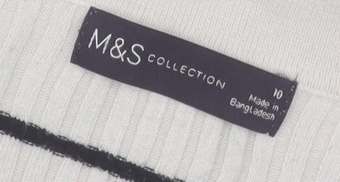 Marks and Spencer Women’s Ivory Striped Collared Knit Jumper Size 10
