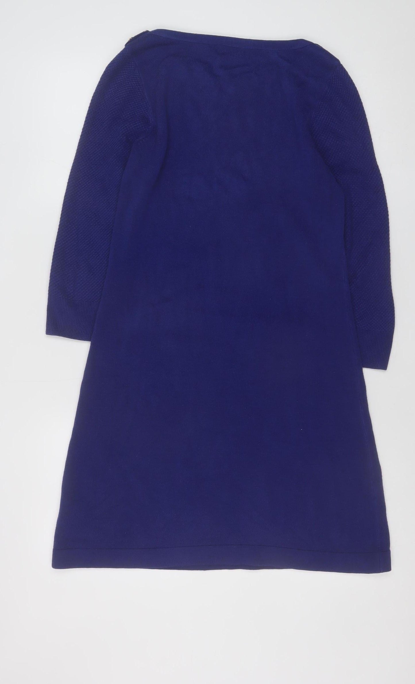 F&F Women Blue Knit Shift Dress Size 10 3/4 Sleeve Button Detail