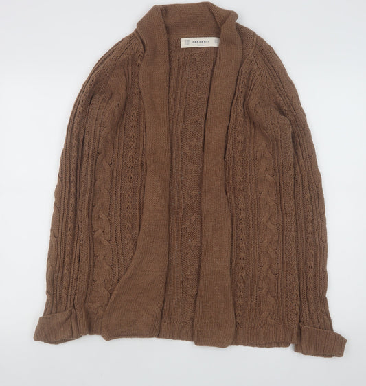 Zara Knit Women Brown Cable-Knit Cardigan Size S Long Sleeve