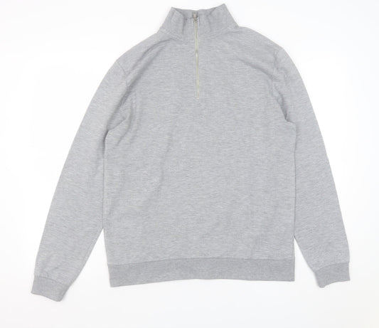 ASOS Men's Grey 1/4 Zip Sweatshirt Medium Regular Fit