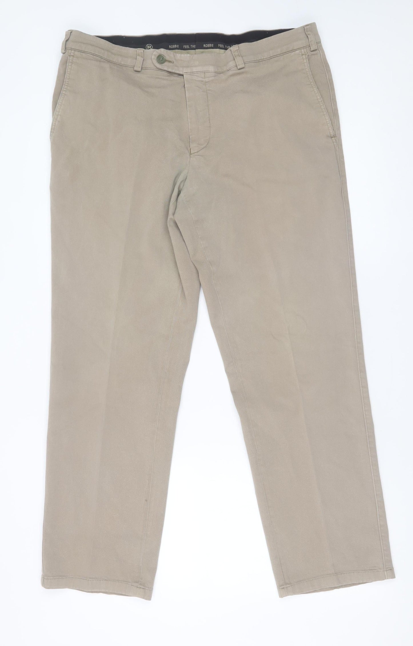 Robbie Men's Beige Chino Trousers 36 S Cotton Stretch Straight Fit