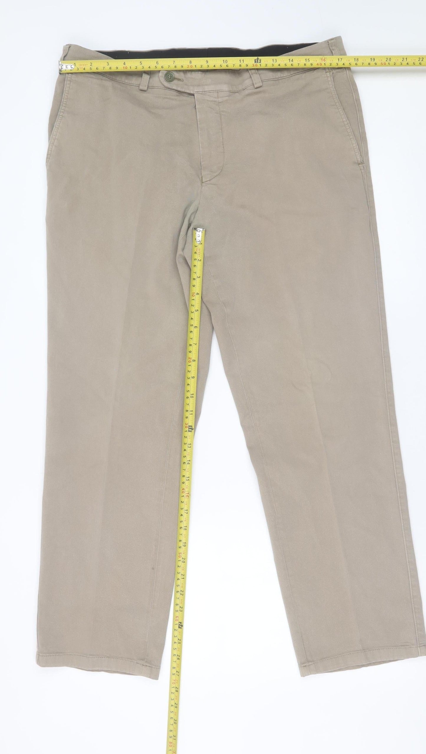 Robbie Men's Beige Chino Trousers 36 S Cotton Stretch Straight Fit
