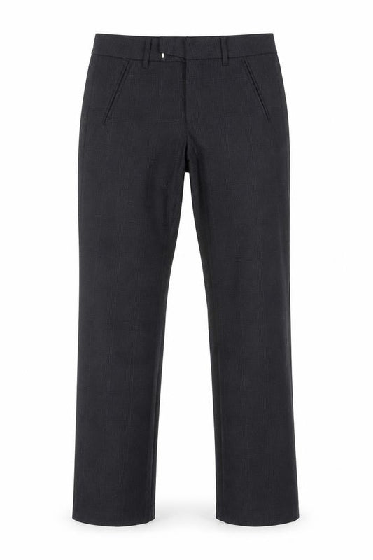 Front view of ESPRIT men’s black regular fit dress trousers, size 34l, polyester blend