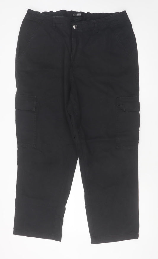 Dunnes Mens Black Cargo Trousers Size 18 Regular Cotton Straight Leg