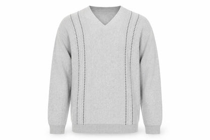 Front view of Dunnes men’s grey medium v-neck cotton blend jumper