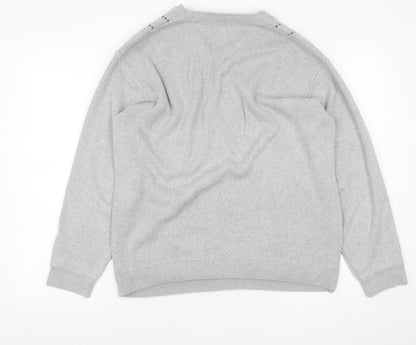 Close-up detail of Dunnes men’s grey medium v-neck cotton blend jumper