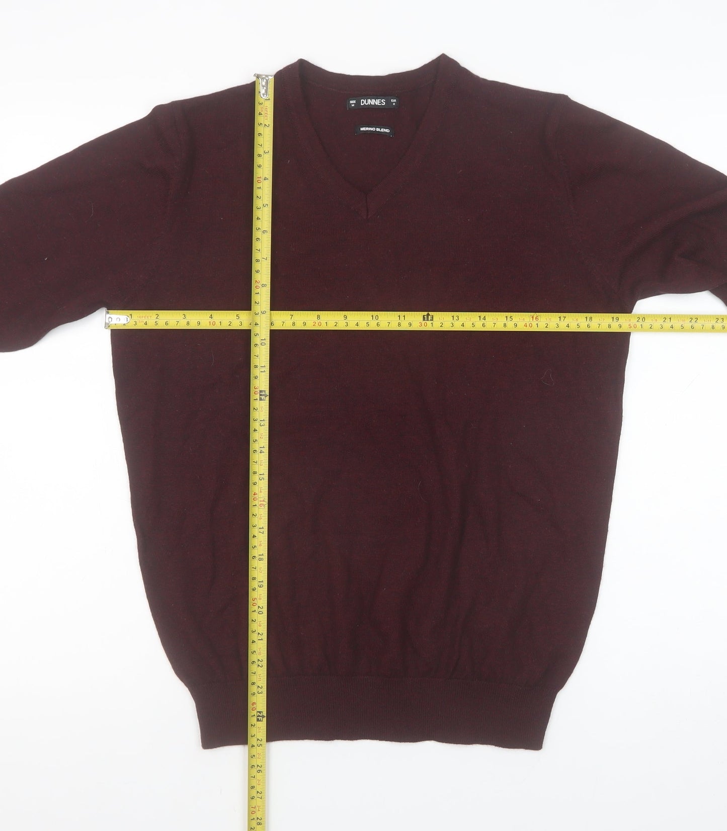 Dunnes Men’s Wine Merino Blend V-Neck Jumper Medium