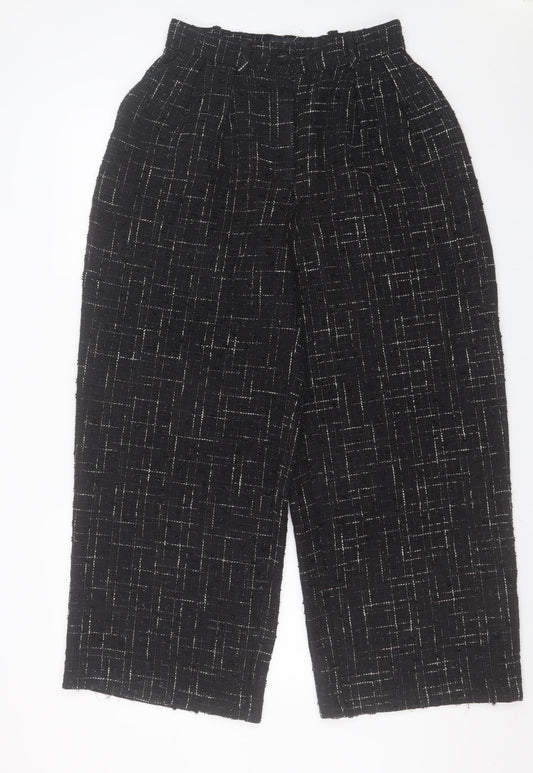 ASOS DESIGN Womens Black Tweed Wide-Leg High Waist Trousers UK 10