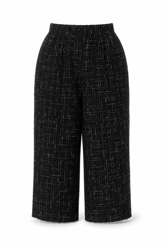 ASOS DESIGN Womens Black Tweed Wide-Leg High Waist Trousers UK 10